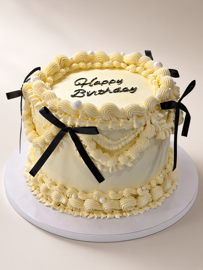 Vintage yellow birthday cake by Cake Theory in Brossard, Quebec